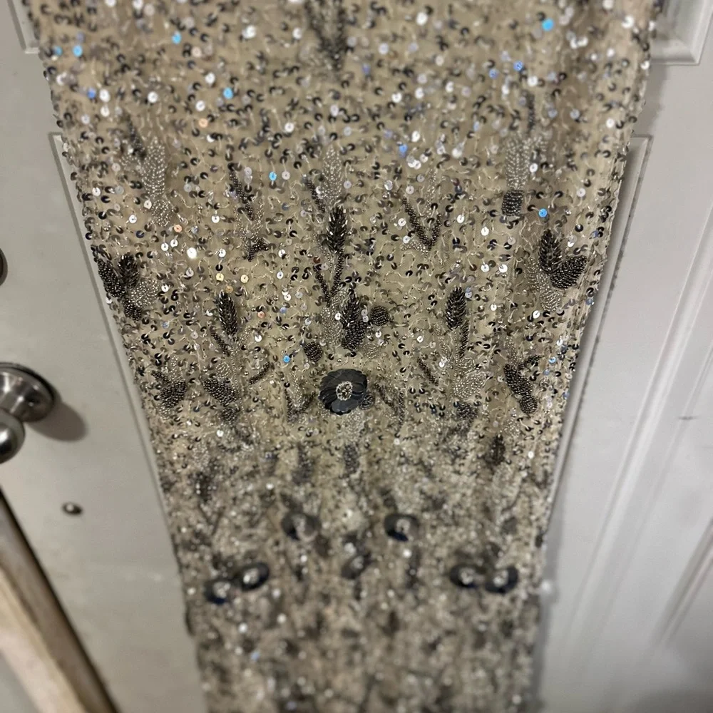 Mac Duggal Silver Sequin Beaded Fitted Prom Dress - Picture 11 of 11